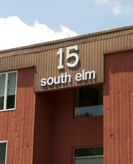 Outside view of office building and sign